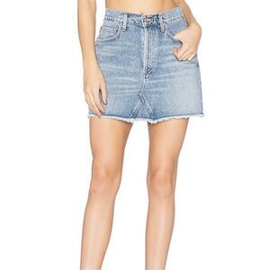 AGOLDE Quinn Denim Jean Skirt Distressed raw hem button fly Light wash size 25